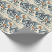 ヴィンテージクリスマスエンジェル，子供，鳥の包装紙 ラッピングペーパー (角)