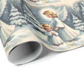 ヴィンテージクリスマスエンジェル，子供，鳥の包装紙 ラッピングペーパー (ロールコーナー)