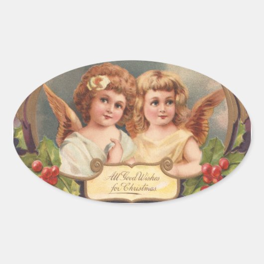 ヴィンテージクリスマスエンジェル 楕円形シール (正面)