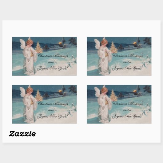 ヴィンテージクリスマスエンジェル 長方形シール (シート)