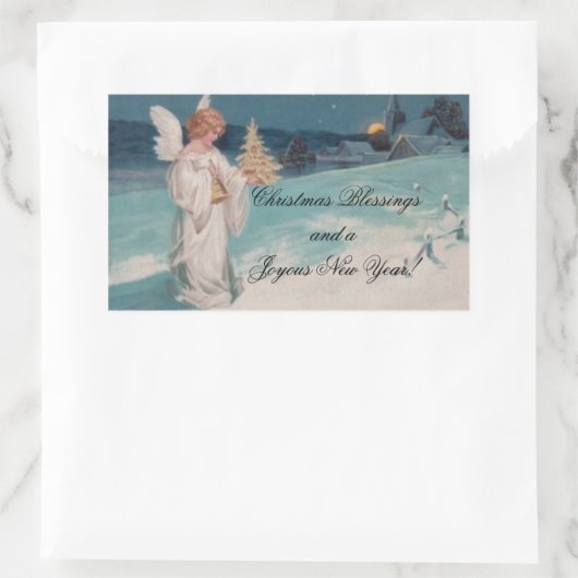 ヴィンテージクリスマスエンジェル 長方形シール (バッグ)