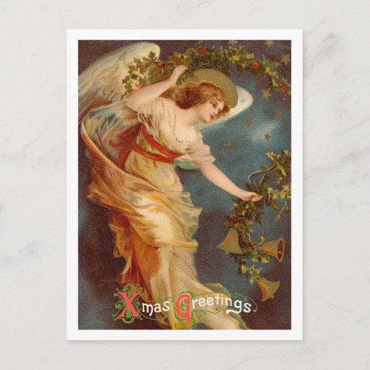 ヴィンテージクリスマスエンジェル、Xmasグリーティングカリグラフィー シーズンポストカード (正面)