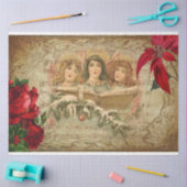 ヴィンテージクリスマスエンジェルw/バラ&ポインセティアス 薄葉紙 (クラフト)