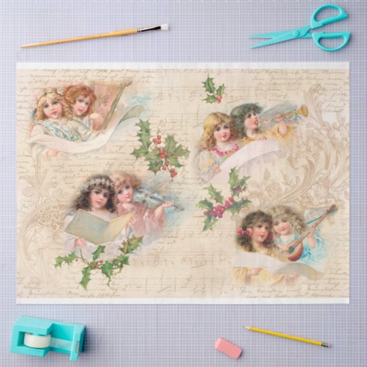 ヴィンテージクリスマスエンジェルw/ミュージカルエフェメラ 薄葉紙 (クラフト)