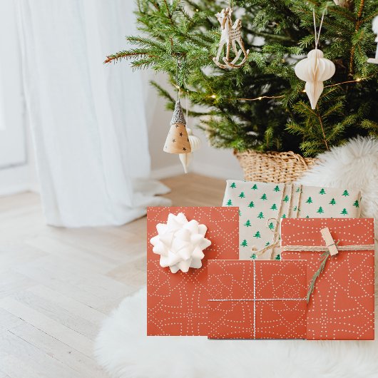 ヴィンテージクリスマスオレンジシームレスパターン ラッピングペーパーシート