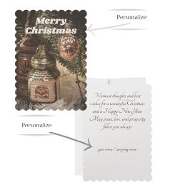 ヴィンテージクリスマスオーナメントとクリスマスツリー シーズンカード