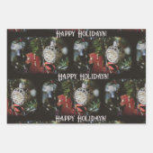 ヴィンテージクリスマスオーナメントとクリスマスツリー ラッピングペーパーシート (正面2)