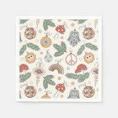 ヴィンテージクリスマスオーナメントと平和サイン スタンダードカクテルナプキン (正面)