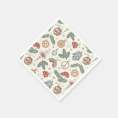 ヴィンテージクリスマスオーナメントと平和サイン スタンダードカクテルナプキン (角)