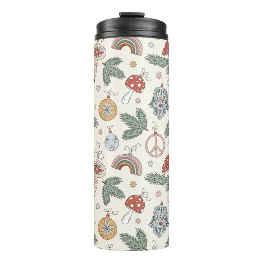 ヴィンテージクリスマスオーナメントと平和サイン タンブラー (正面)
