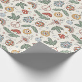 ヴィンテージクリスマスオーナメントと平和サイン ラッピングペーパー (角)