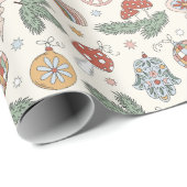 ヴィンテージクリスマスオーナメントと平和サイン ラッピングペーパー (ロールコーナー)