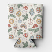 ヴィンテージクリスマスオーナメントと平和サイン 缶クーラー (正面)