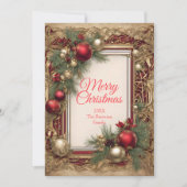 ヴィンテージクリスマスオーナメントと松の枝 シーズンカード (正面)