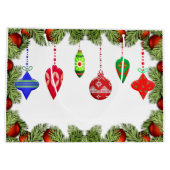 ヴィンテージクリスマスオーナメントと緑の抱き枕 ラージペーパーバッグ (裏面)