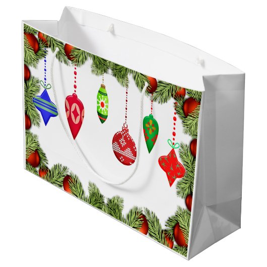 ヴィンテージクリスマスオーナメントと緑の抱き枕 ラージペーパーバッグ (裏面アングル)