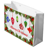 ヴィンテージクリスマスオーナメントと緑の抱き枕 ラージペーパーバッグ (正面アングル)