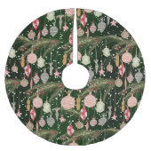 ヴィンテージクリスマスオーナメントイラストレーションパターン ブラッシュドポリエステルツリースカート (正面)