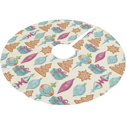 ヴィンテージクリスマスオーナメントクッキーギフトパターン ブラッシュドポリエステルツリースカート (アングル)