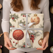 ヴィンテージクリスマスオーナメントクリスマス ラッピングペーパー