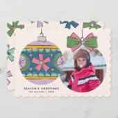 ヴィンテージクリスマスオーナメントグリーティングカード – 紫 (正面/裏面)