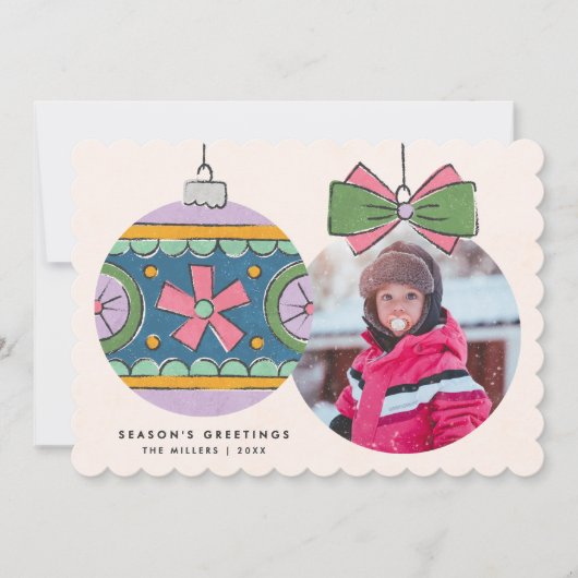 ヴィンテージクリスマスオーナメントグリーティングカード – 紫 (正面)