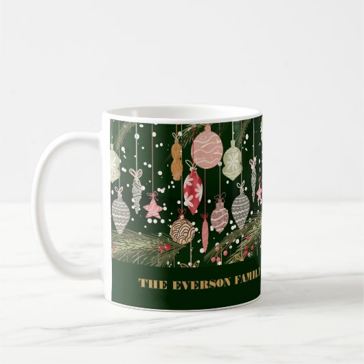 ヴィンテージクリスマスオーナメントパターンファミリーウィンター コーヒーマグカップ (左)