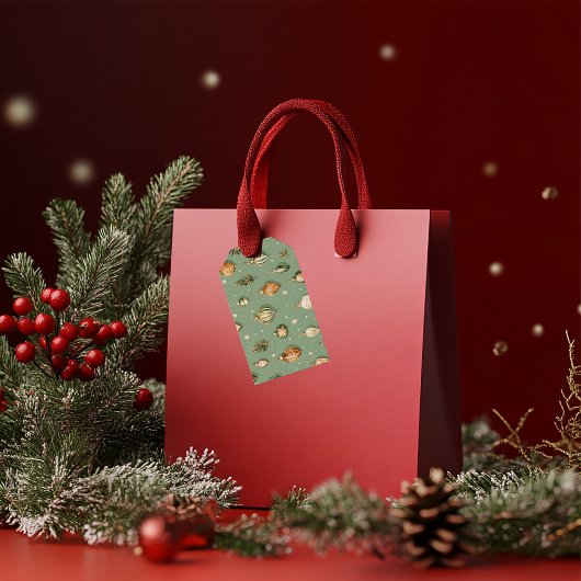 ヴィンテージクリスマスオーナメントパターン グリーン ギフトタグ