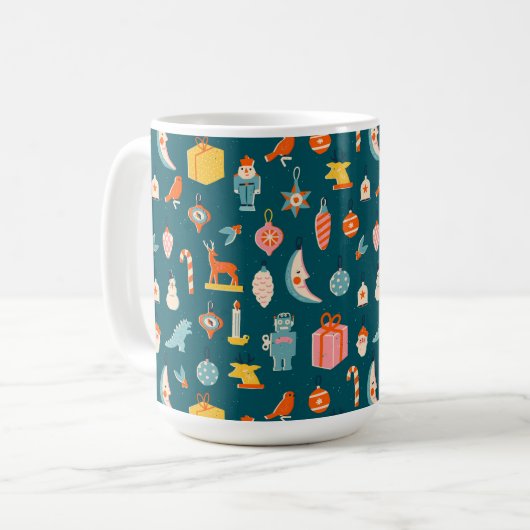 ヴィンテージクリスマスオーナメントパターン コーヒーマグカップ (正面左)
