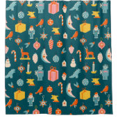 ヴィンテージクリスマスオーナメントパターン シャワーカーテン (正面)