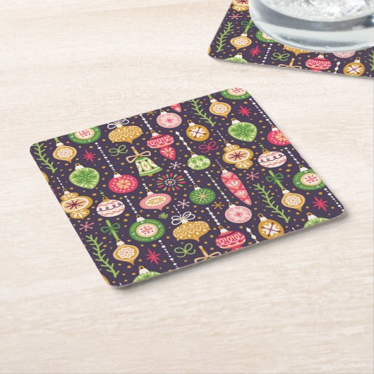 ヴィンテージクリスマスオーナメントパターン スクエアペーパーコースター (アングル)