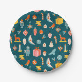 ヴィンテージクリスマスオーナメントパターン ペーパープレート (正面)