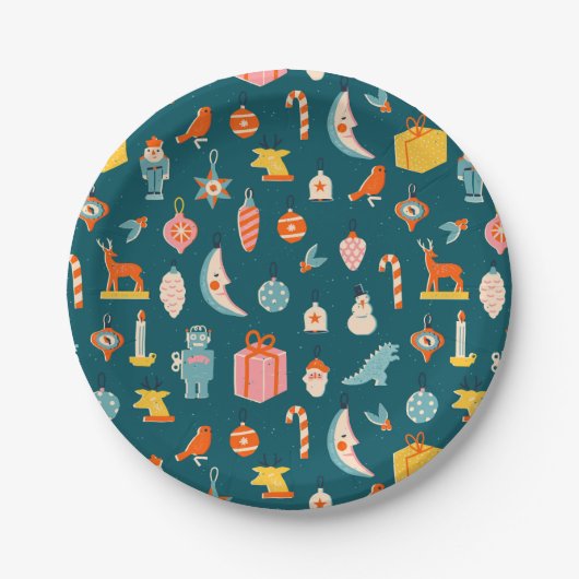 ヴィンテージクリスマスオーナメントパターン ペーパープレート (正面)