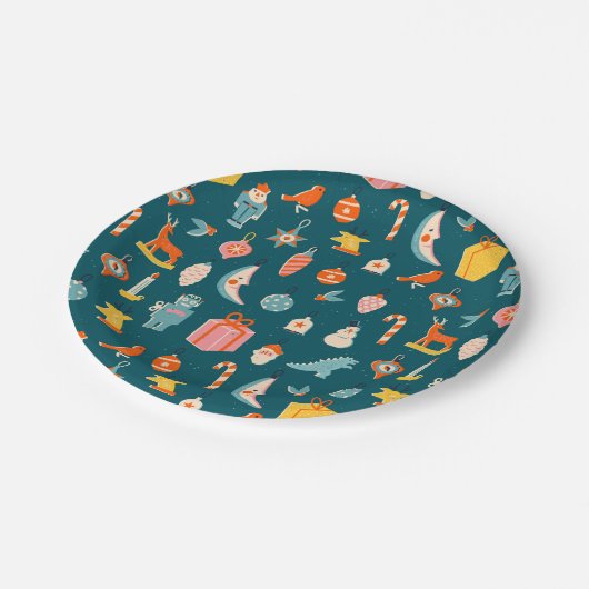 ヴィンテージクリスマスオーナメントパターン ペーパープレート (アングル)