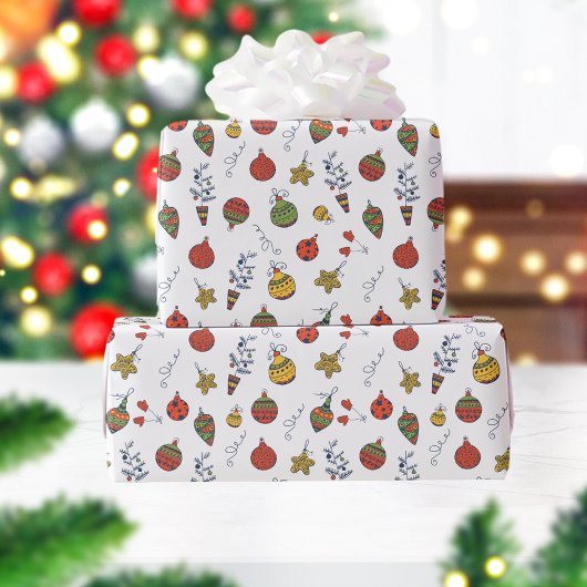ヴィンテージクリスマスオーナメントパターン ラッピングペーパー