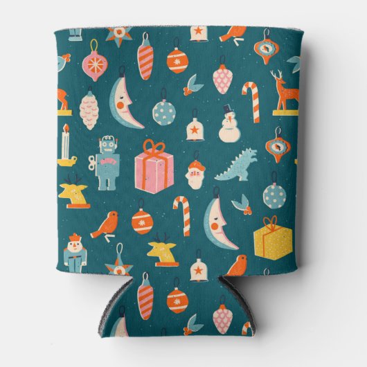 ヴィンテージクリスマスオーナメントパターン 缶クーラー (正面)