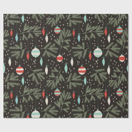 ヴィンテージクリスマスオーナメントブラックパターン（の模様が）ある ラッピングペーパー (フラット)