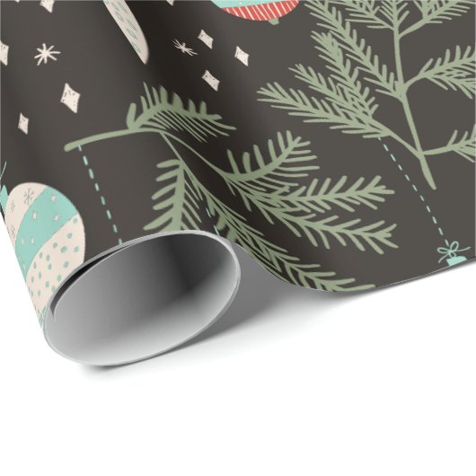 ヴィンテージクリスマスオーナメントブラックパターン（の模様が）ある ラッピングペーパー (ロールコーナー)