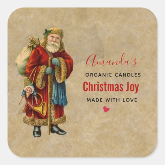 ヴィンテージクリスマスオールドワールドサンタクロースろうそく スクエアシール (正面)