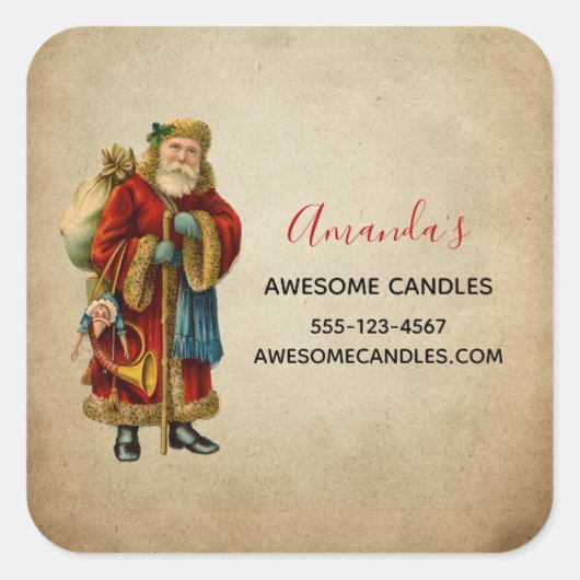 ヴィンテージクリスマスオールドワールドサンタクロースビズ スクエアシール (正面)