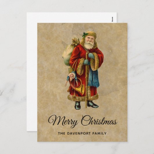 ヴィンテージクリスマスオールドワールドサンタクロース シーズンポストカード (正面/裏面)