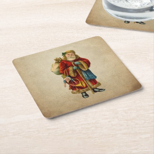 ヴィンテージクリスマスオールドワールドサンタクロース スクエアペーパーコースター (アングル)