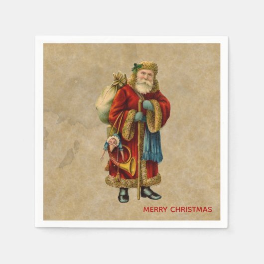 ヴィンテージクリスマスオールドワールドサンタクロース スタンダードカクテルナプキン (正面)