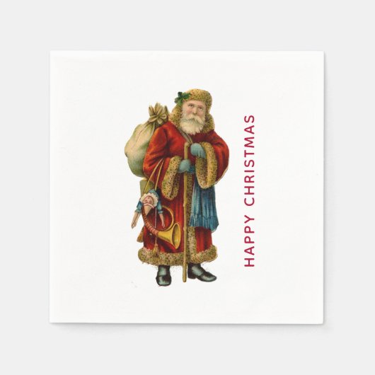 ヴィンテージクリスマスオールドワールドサンタクロース スタンダードカクテルナプキン (正面)