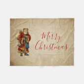 ヴィンテージクリスマスオールドワールドサンタクロース フリースブランケット (正面(横))