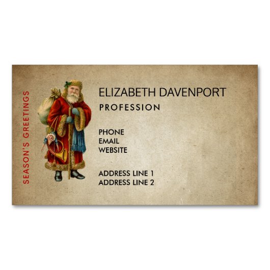 ヴィンテージクリスマスオールドワールドサンタクロース マグネット名刺 (正面)