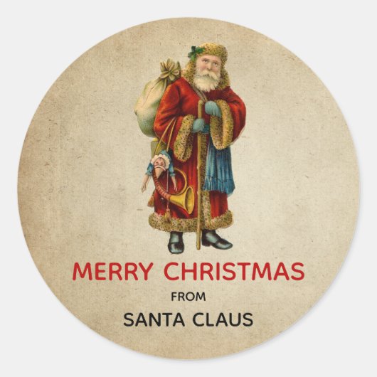 ヴィンテージクリスマスオールドワールドサンタクロース ラウンドシール (正面)