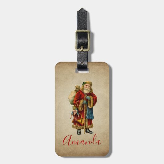 ヴィンテージクリスマスオールドワールドサンタクロース ラゲッジタグ (正面縦)