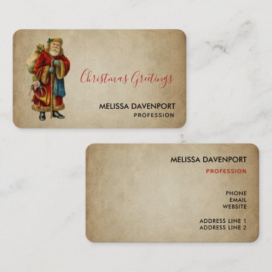 ヴィンテージクリスマスオールドワールドサンタクロース 名刺 (正面/裏面)