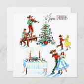 ヴィンテージクリスマスカウボーイズと女性のカーボーイ踊り シーズンカード (正面/裏面)